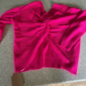 Hot pink twist back off the shoulder sweater